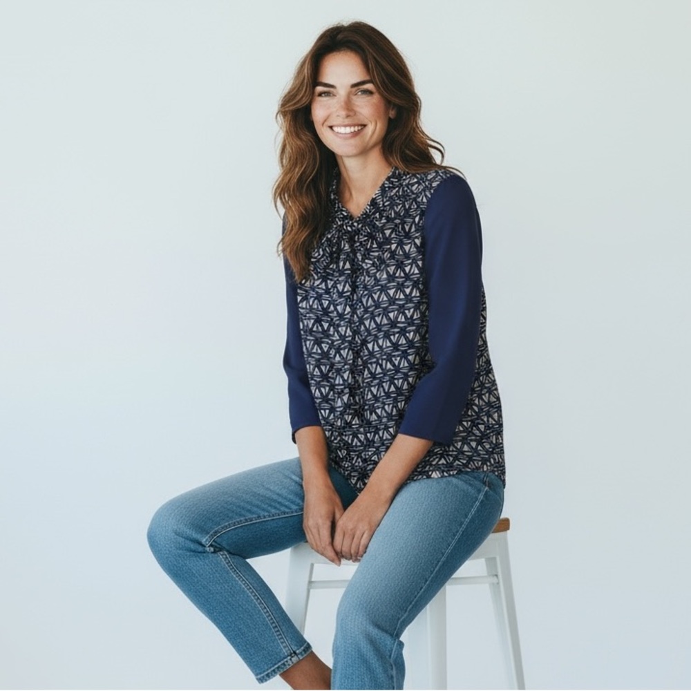 ANTHROPOLOGIE - MEADOW RUE - VIBRANT POPOVER BLOUSE & GEOMETRIC PATTERN - B21